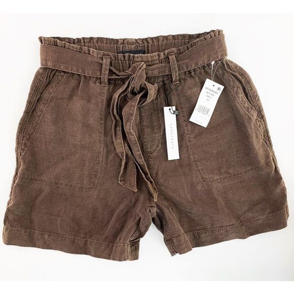Sanctuary Muse Linen Brown Shorts Tie Belted High Waist Revolve New Tags XS - Picture 3 of 5